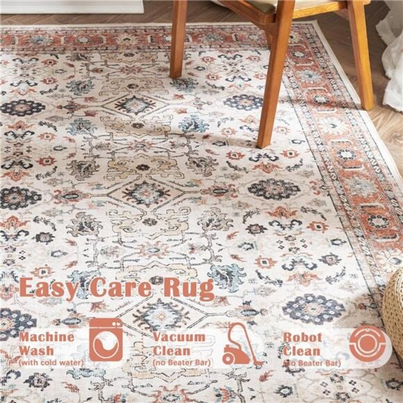 Area Rug 2x3 Entryway Rug Orange Vintage Traditional Area Rug - Picture 5 of 7